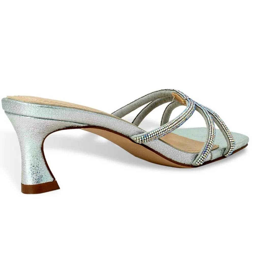 Women's Rhinestone Strappy Kitten Heel Slide Heel Open Toe Sandal - Picture 3 of 4